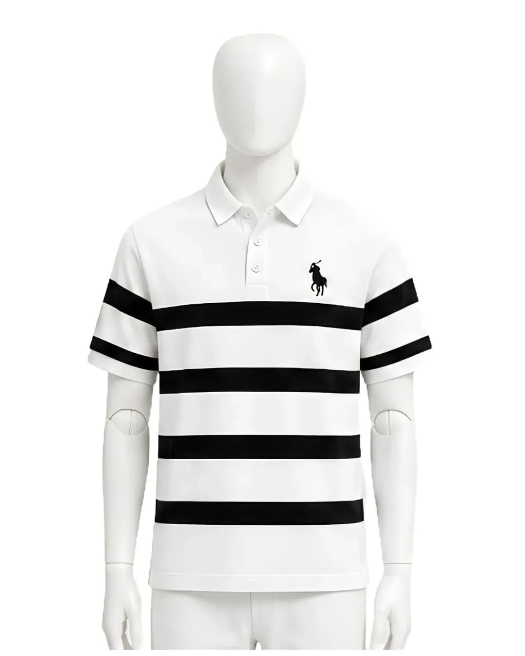 Men's Premium Black & White Striped Polo T-Shirt thumbnail 3