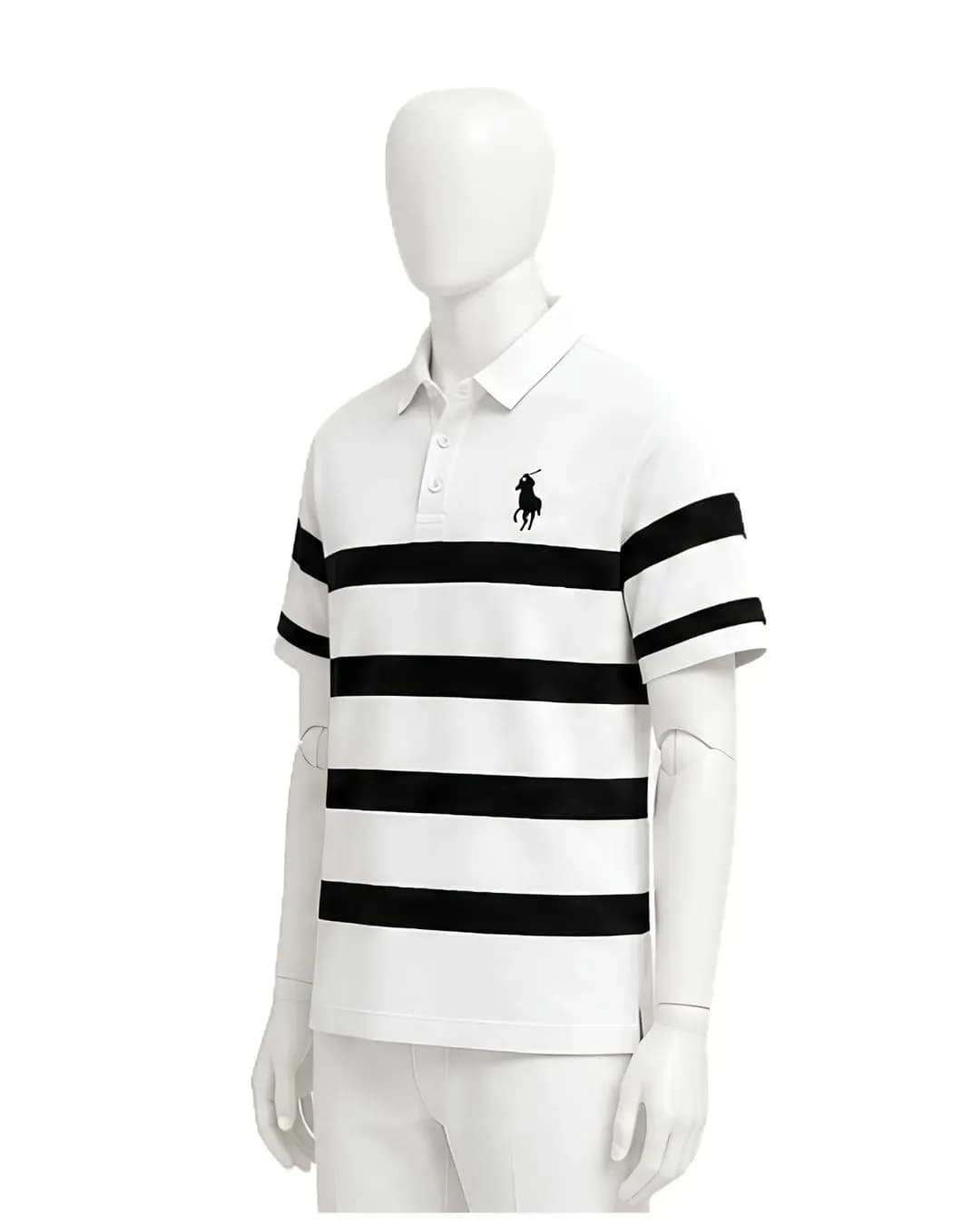 Men's Premium Black & White Striped Polo T-Shirt thumbnail 4
