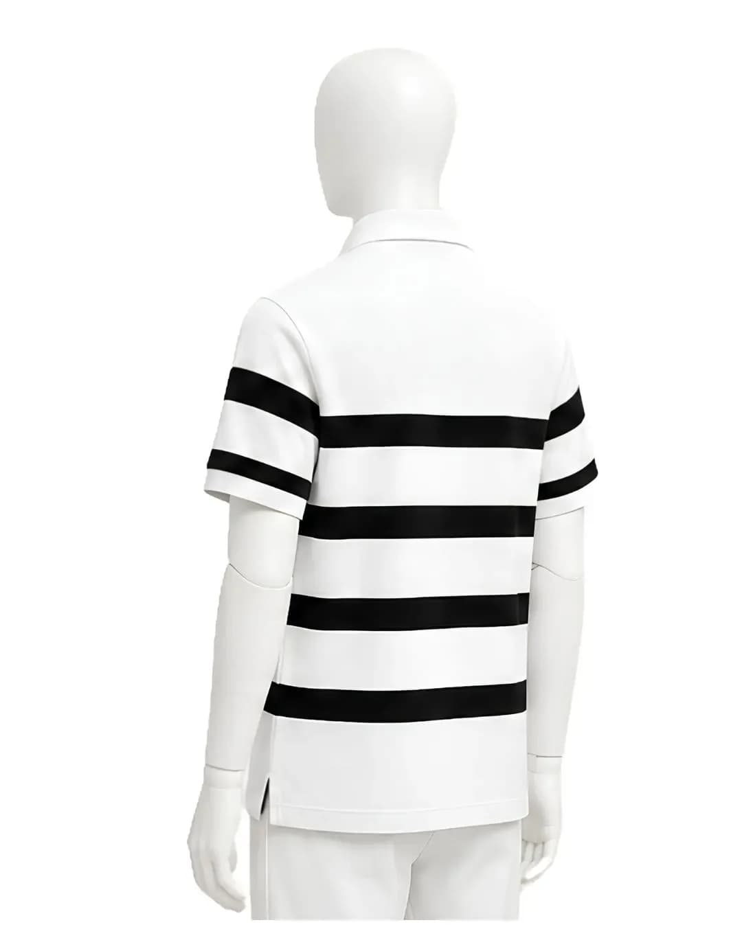 Men's Premium Black & White Striped Polo T-Shirt thumbnail 6
