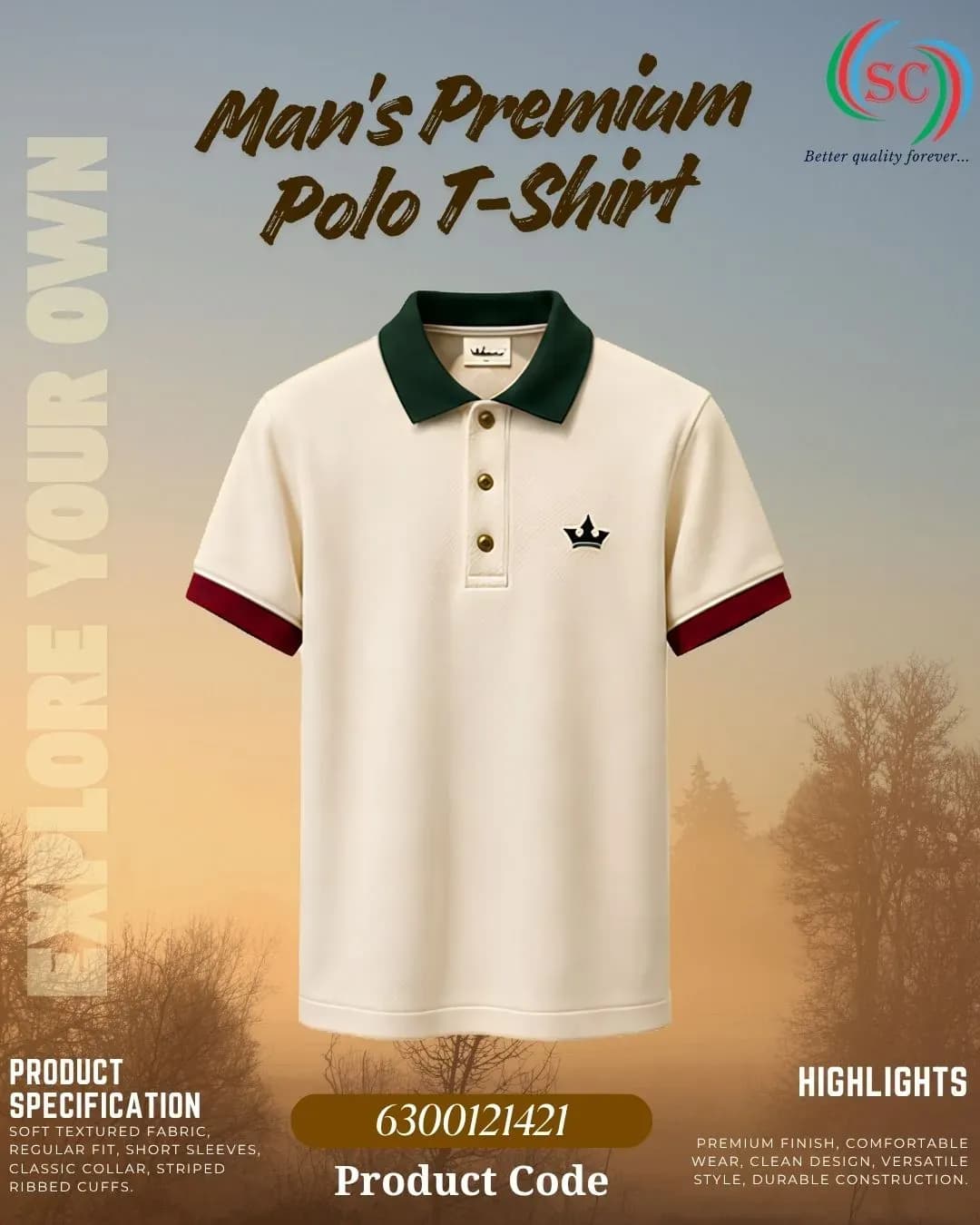 Men's Premium Ivory Contrast Polo T-Shirt thumbnail 2