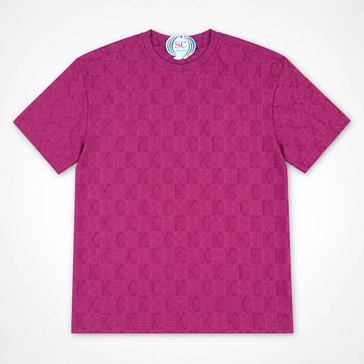 Half Sleeve T-shirt – Magenta Embossed Monogram Premium Tee thumbnail 2