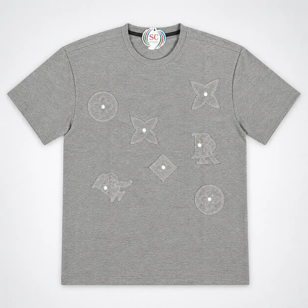 Half Sleeve T-shirt – Grey Embellished Designer Graphic Tee