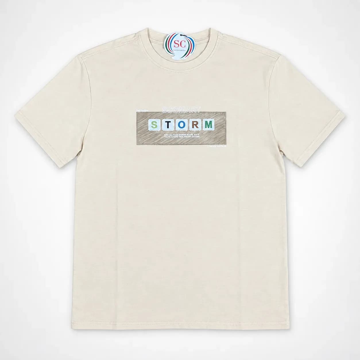 Half Sleeve T-Shirt     Cream Storm Graphic Print Casual T-shirt