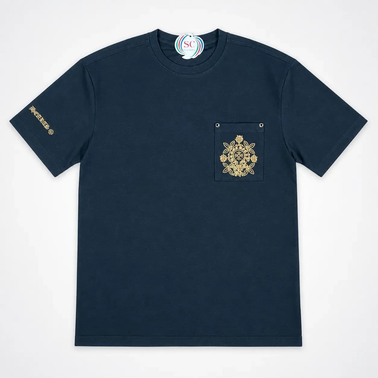 T-Shirt     Navy Blue Golden Floral Pocket T-shirt