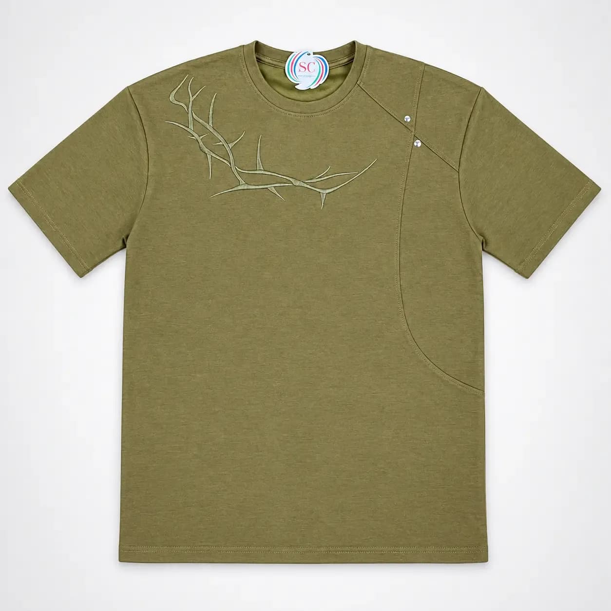 T-Shirt      Olive Green Branch Design T-shirt for Men
