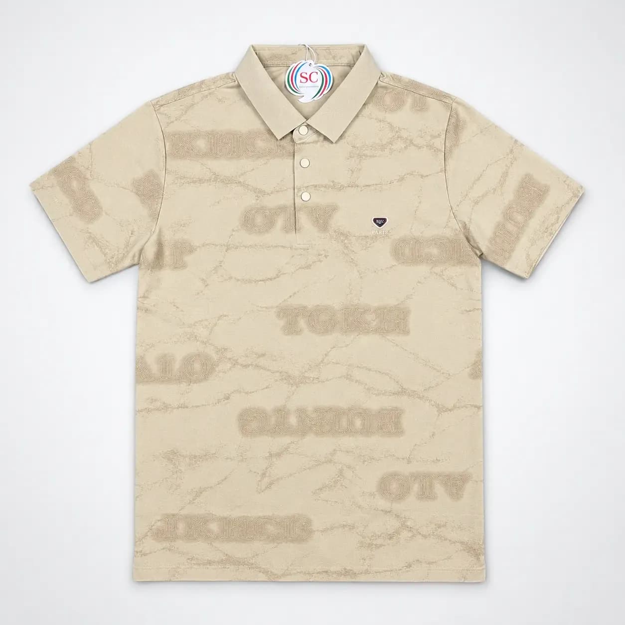 Polo T-Shirt Olive  All-Over Marble Print