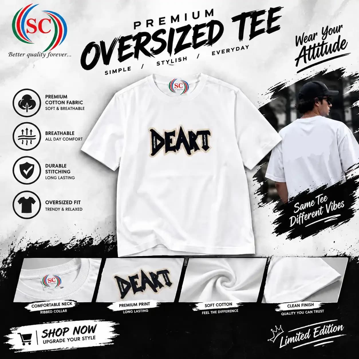 Half Sleeve T-shirt – SC White DEART Graphic T-Shirt