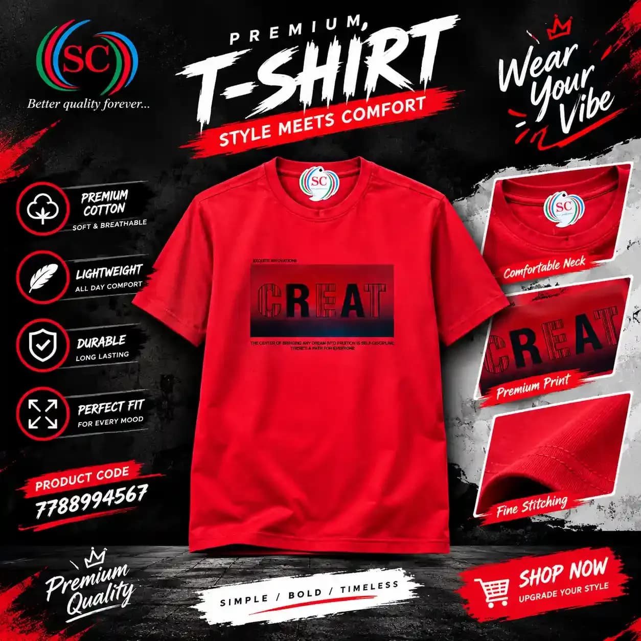 Half Sleeve T-shirt – SC Red CREAT Graphic T-shirt