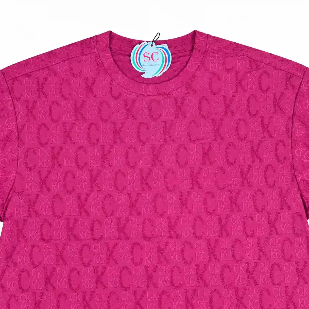 Half Sleeve T-shirt – Magenta Embossed Monogram Premium Tee thumbnail 3