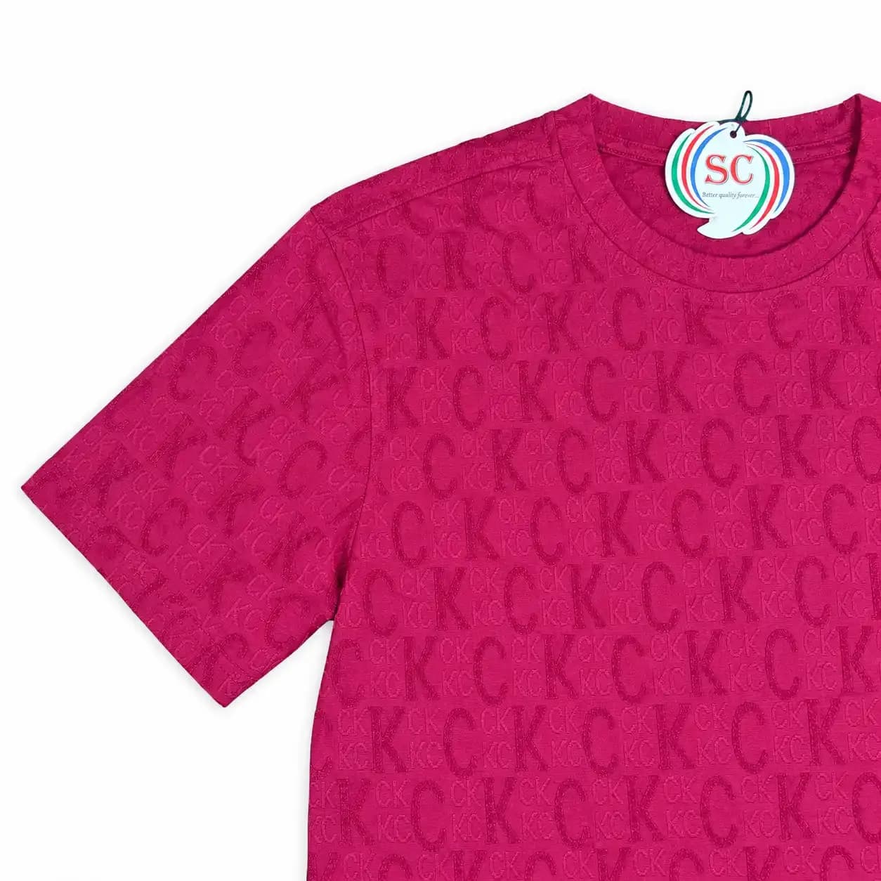 Half Sleeve T-shirt – Magenta Embossed Monogram Premium Tee thumbnail 4