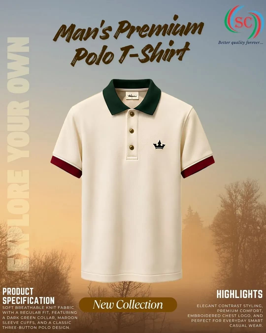 Men's Premium Ivory Contrast Polo T-Shirt