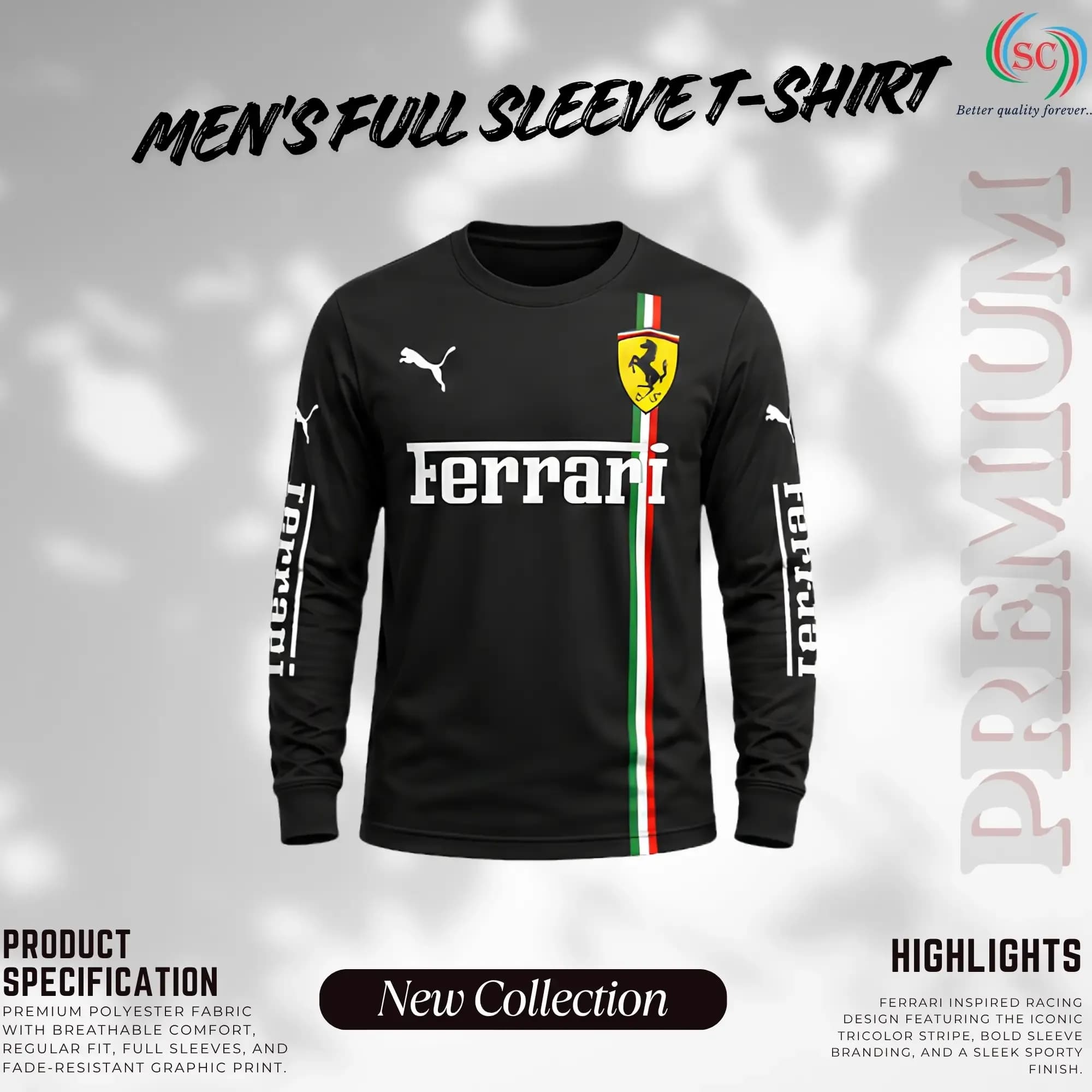 Ferrari Scuderia Premium Black Full Sleeve T-Shirt